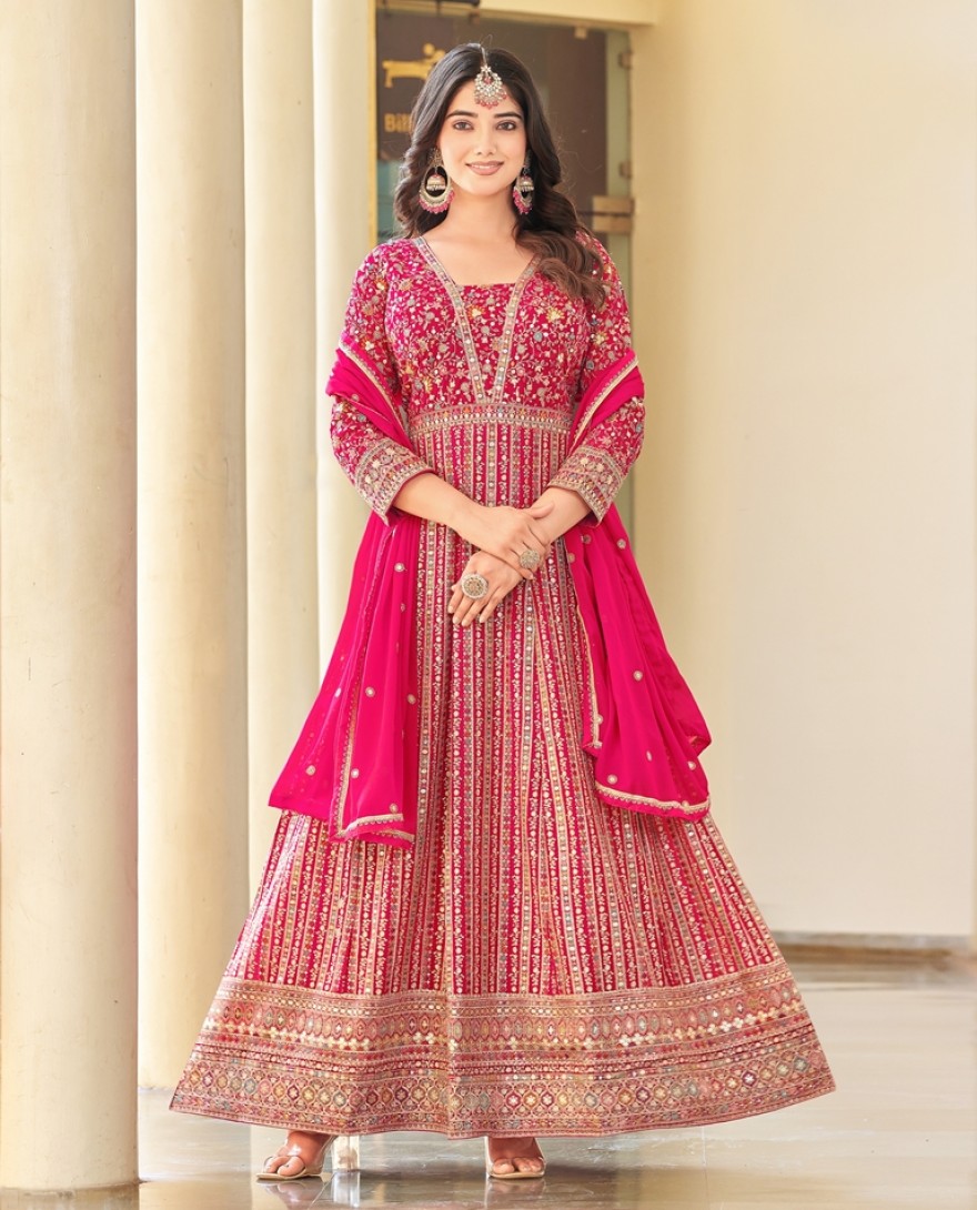 119 - PINK ANARKALI GOWN PREMIUM EMBROIDERED WITH DUPATTA PRESENT NEW DESIGN